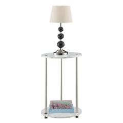 Designs2Go No Tools 2 Tier Round End Table, Faux White Marble/Chrome