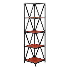 Tucson Metal 5 Tier Corner Bookcase, Cherry/Black