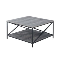 Tucson Metal Square Coffee Table with Shelf, Weathered Gray/Black
