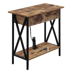 Tucson Flip Top End Table with Charging Station and Shelf