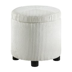 Designs4Comfort Round Corduroy Accent Storage Ottoman with Reversible Tray