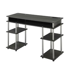Contemporary Student Desk With Charging Station In Charcoal Gray For Home Office
