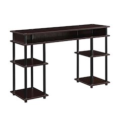 Student Desk With Shelves In Espresso And Black Finish For Organized Workspace