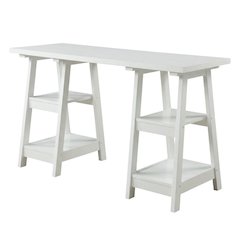 Durable Distressed Double Trestle Desk With Shelves For Office Spaces