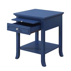 Cobalt Blue End Table with 1 Drawer and Pull-Out Shelf for Living Room