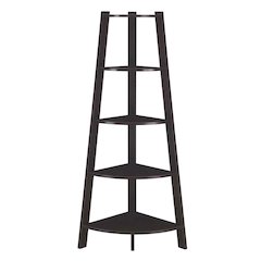 Wide Corner Bookcase with Espresso Finish and Multiple Shelves