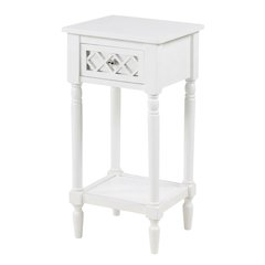 White Traditional Accent Table with Drawer and Shelf for Living Room