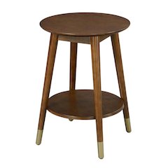 Round Mid Century End Table with Bottom Shelf for Living Room