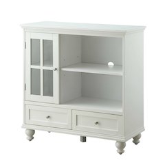 White Solid Wood Pine TV Stand with Ash Veneer and Tempered Glass accents