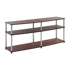 Cherry 3-tier TV stand, sturdy particle board construction, stainless steel