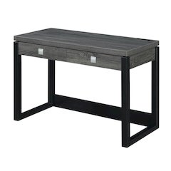 Weathered Gray And Black 2 Drawer Desk With Charging Station For Home Office