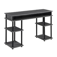 Charcoal Gray Office Desk With Modern Melamine Finish And Steel Accents