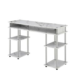 White Marble Student Desk, Integrated Charging Station For Efficient Workspace