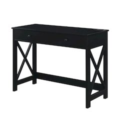 Black 42-Inch Office Desk With Built-In Charging Station And Mdf Construction