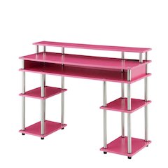 Pink Student Desk With Built-In Charging Station For Home Or School Use