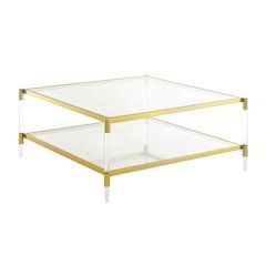 Clear Acrylic Square Coffee Table with 2 Tiers and Contemporary Style