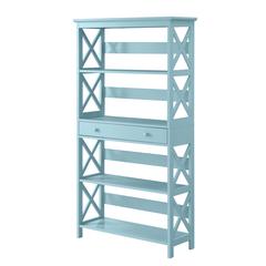 Blue 5-Tier Bookcase with Drawer, MDF Construction, Spacious Shelving Unit