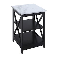 Oxford End Table with Shelves White Faux Marble/Black