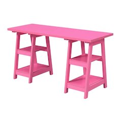 Contemporary Double Trestle Desk With Shelves In Durable Mdf Finish