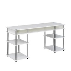 White Student Desk With Shelves, 60-Inch Deluxe Workspace With Melamine Surface