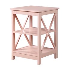 Blush Pink End Table with Shelves — Transitional Coastal Style for Living Room