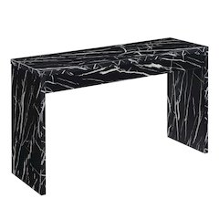 Console Desk, Black, 48 Inch, Versatile, Faux Marble Top