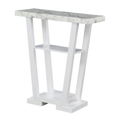 Console Table, Gray Marble, 2 Shelves, Entryway, Sofa