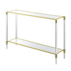 Console Table with 2 Glass Tiers, Acrylic Legs, Contemporary Style in Gold