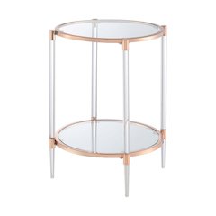 End Table with 2 Glass Tiers, Acrylic Legs, Contemporary Style in Rose Gold