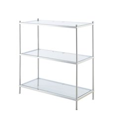 3 Tier Bookcase, Chrome, Glass Shelves, Modern, Easy Setup