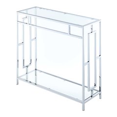 Glass Entry Table, Chrome, Display Shelf, Modern, Easy Setup