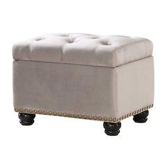 Storage Ottoman, Brown Velvet, Footrest, Button Tufting