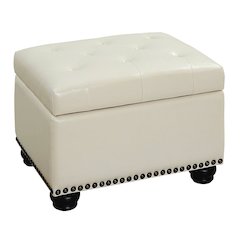 Storage Footrest Ottoman Chair, White Faux Leather, Pressure Hinge