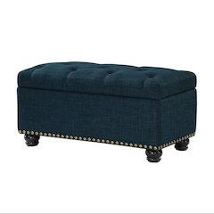 Storage Bench Ottoman in Blue Fabric, Button Tufted, Sturdy Base, 35.5-inch