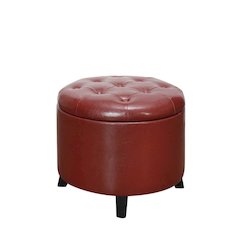 Round Storage Ottoman Removable Lid, Red Faux Leather, Foam Top, 19.75-inch Wide