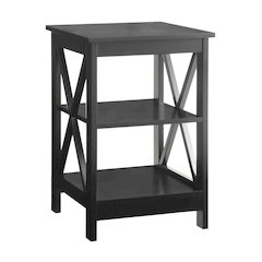 End Table Wood Shelves with 3 Tiers of Storage in Black, 15.75-inch