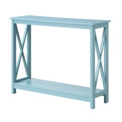 Console Table 2 Shelves, 39.5-inch Wide, Spacious Design, Blue Woodgrain Accent