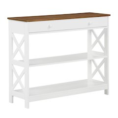 Console Table with 1 Drawer and 3 Shelves, Brown Wood, Smooth Roller Slides