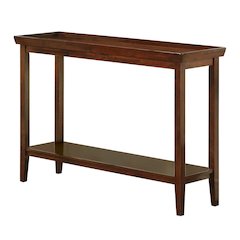 Hall Console Table with Raised Ledge Top, Solid Legs, Brown Finish, 48-inch Wide