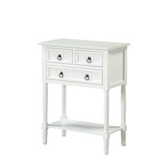 Kendra Hall Table with 3 Drawers and 2 Shelves, White Finish,2-Step Assembly