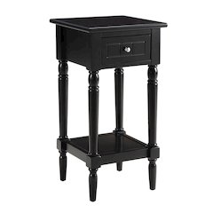 Accent Table, Black, Drawer, Shelf, Solid Wood Legs, 14 Inch
