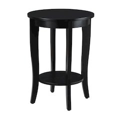 Round End Table, Black, Modern, Bottom Shelf, Easy Setup