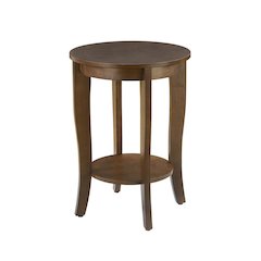 Round Accent Table Modern Design, Bottom Shelf for Display, Brown Wood, 24-inch