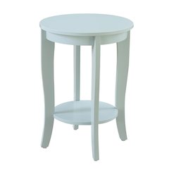 Circular End Table Modern Style, Bottom Shelf, Light Blue Finish, 17.75"