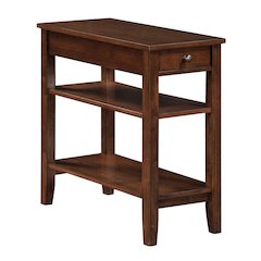 Chairside End Table, Brown, Drawer, Three Tier Shelving