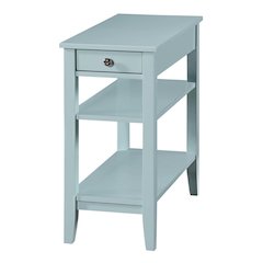Chairside End Table with Drawer, 3 Shelves, Blue Wood Finish, Nickel Knob Detail