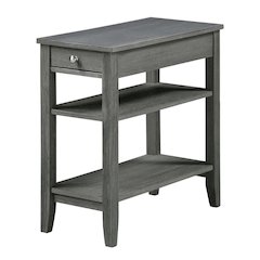 Chairside End Table with Drawer, 3 Shelving Levels, Gray Finish