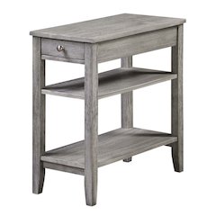 Chairside End Table with Drawer, 3 Shelves, Gray Wood Finish, Concealed Storage