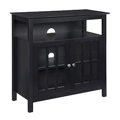 TV Cabinet for 40-inch TV, 4 Shelving Tiers in Black Wood, Cable Management
