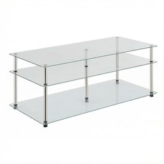 Glass 3-Tier Coffee Table with Tempered Glass Shelves and Modern Design